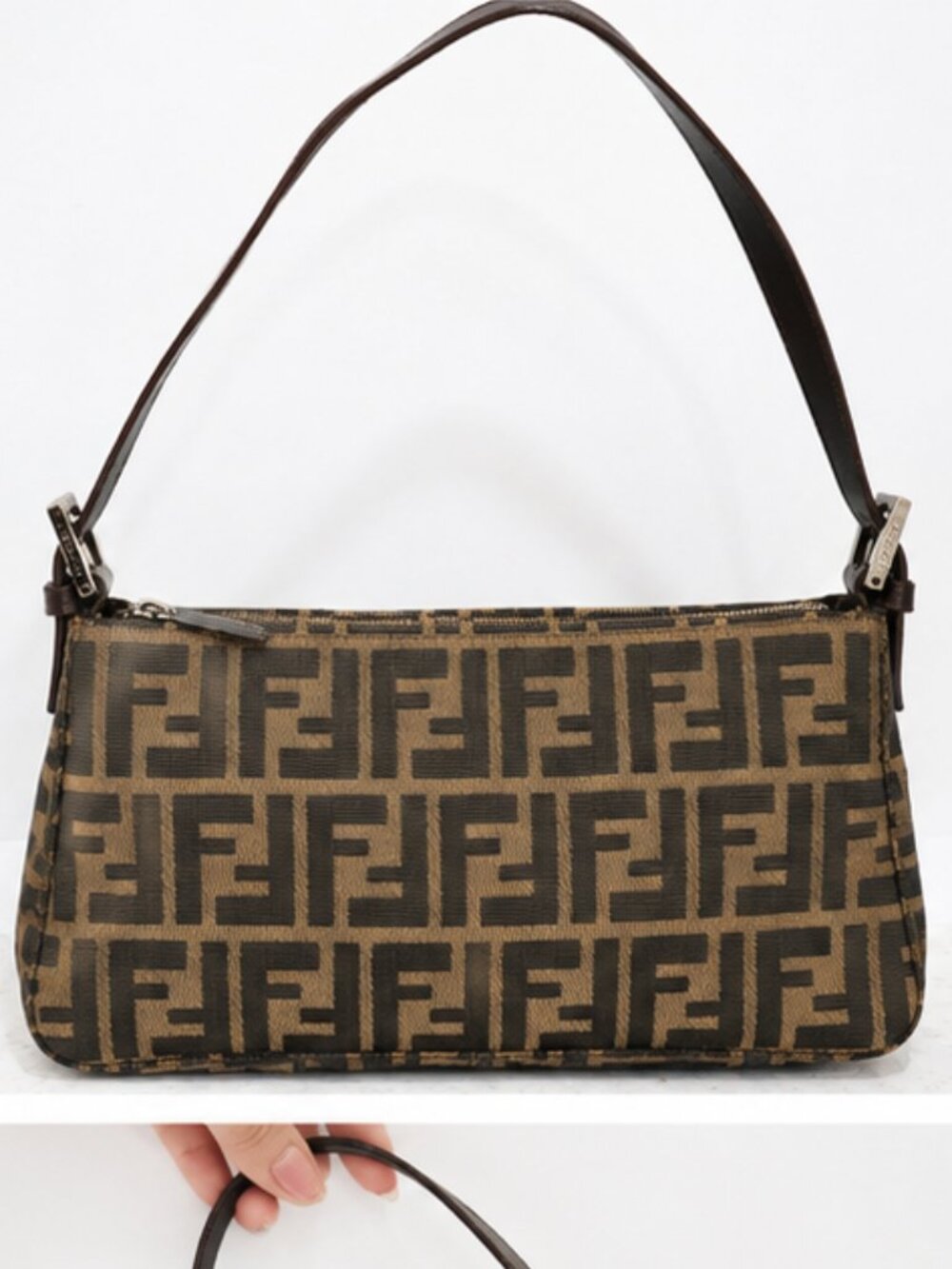 Vintage Fendi Zucca FF Monogram Brown Shoulder Bag Made in Italy